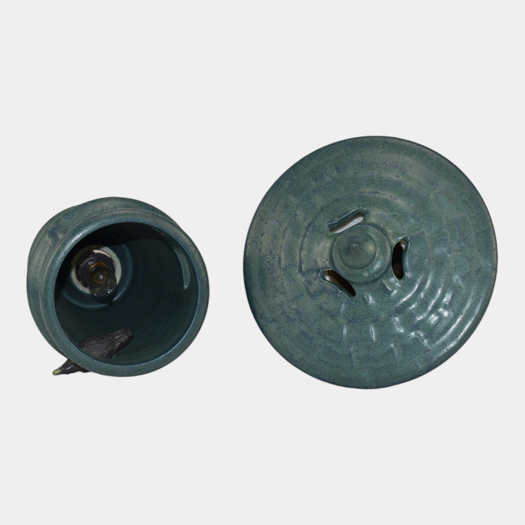 Ephraim Faience Pottery Blue For Whom the Bell Tolls Electric Lantern Lamp - Just Art Pottery