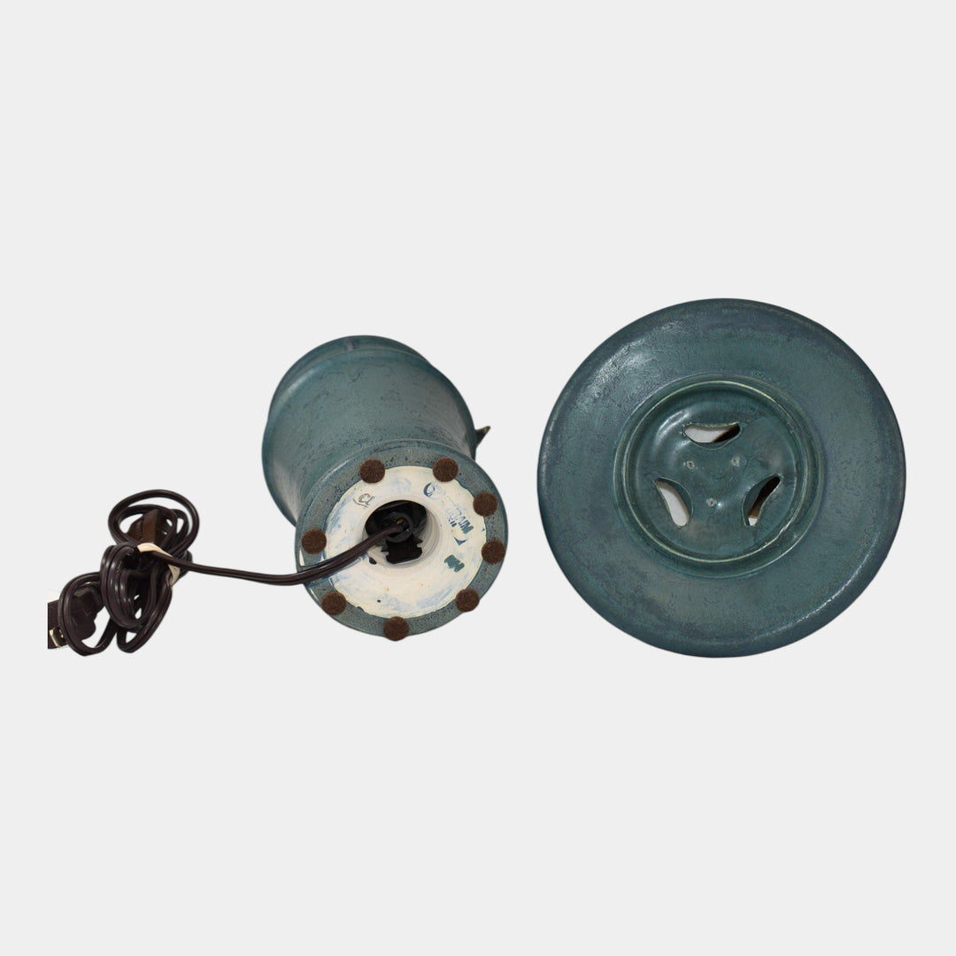 Ephraim Faience Pottery Blue For Whom the Bell Tolls Electric Lantern Lamp - Just Art Pottery