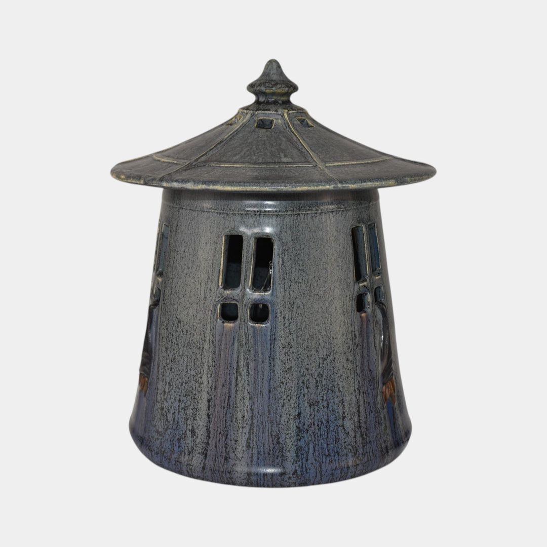 Ephraim Faience Hand Made Pottery Blue Midnight Bat Electric Lantern Lamp - Just Art Pottery