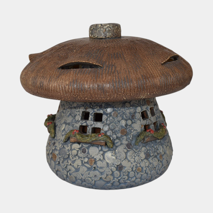 Ephraim Faience Experimental Hand Made Pottery Mushroom Cottage Lantern