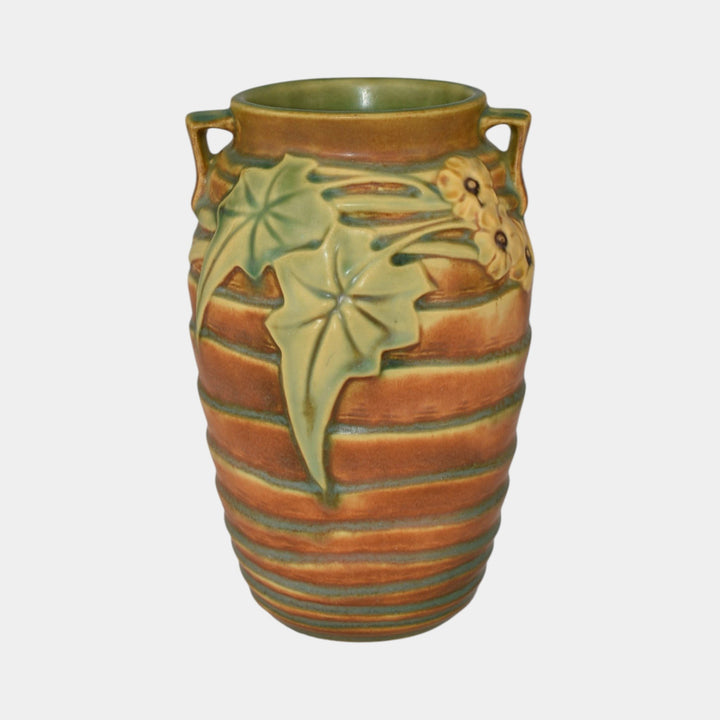 Roseville Luffa Brown 1934 Vintage Art Deco Pottery Ceramic Vase 685-7