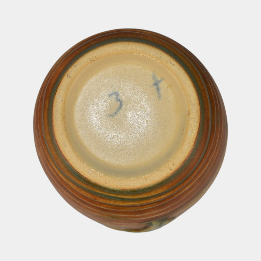 Roseville Luffa Brown 1934 Vintage Art Deco Pottery Ceramic Vase 685-7