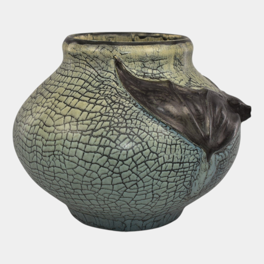 Ephraim Faience 2016 Hand Made Pottery Glacial Blue Bat Vase