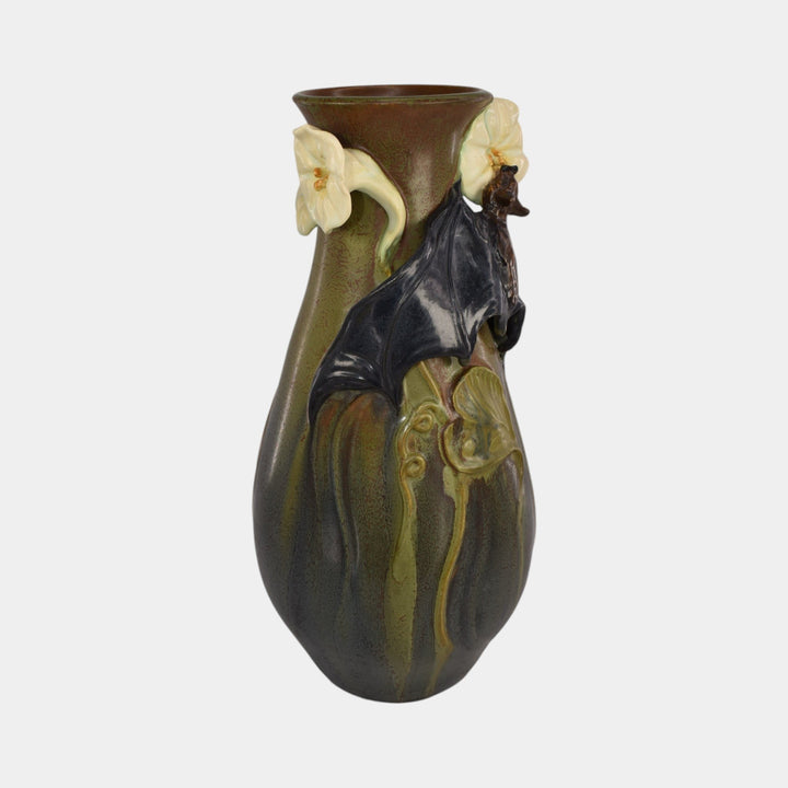 Ephraim Faience 2016 Experimental Hand Made Purple Bat and Moonflower Vase