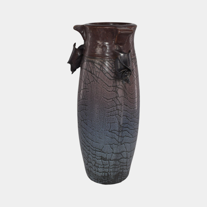 Ephraim Faience Hand Made Pottery Purple Blue Eavesdropping Bat Vase