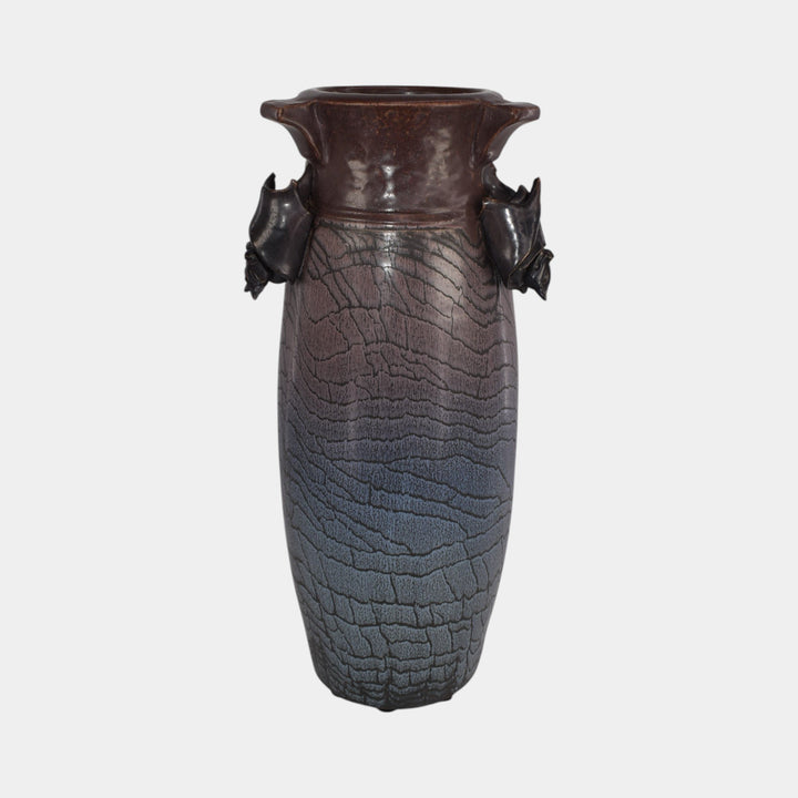 Ephraim Faience Hand Made Pottery Purple Blue Eavesdropping Bat Vase