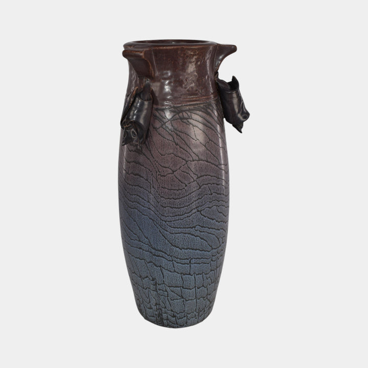 Ephraim Faience Hand Made Pottery Purple Blue Eavesdropping Bat Vase