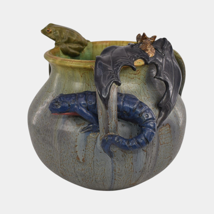Ephraim Faience 2021 Pottery Marigold Great Escape Frog Bat Salamander Vase - Just Art Pottery