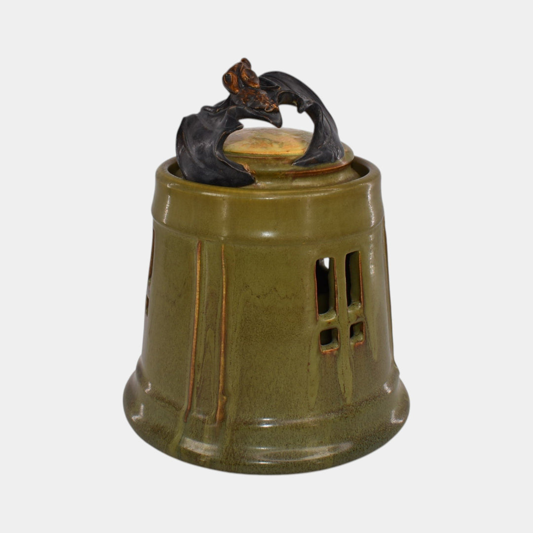 Ephraim Faience 2024 Hand Made Pottery Green Moondance Bat Lantern
