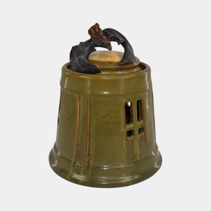 Ephraim Faience 2024 Hand Made Pottery Green Moondance Bat Lantern