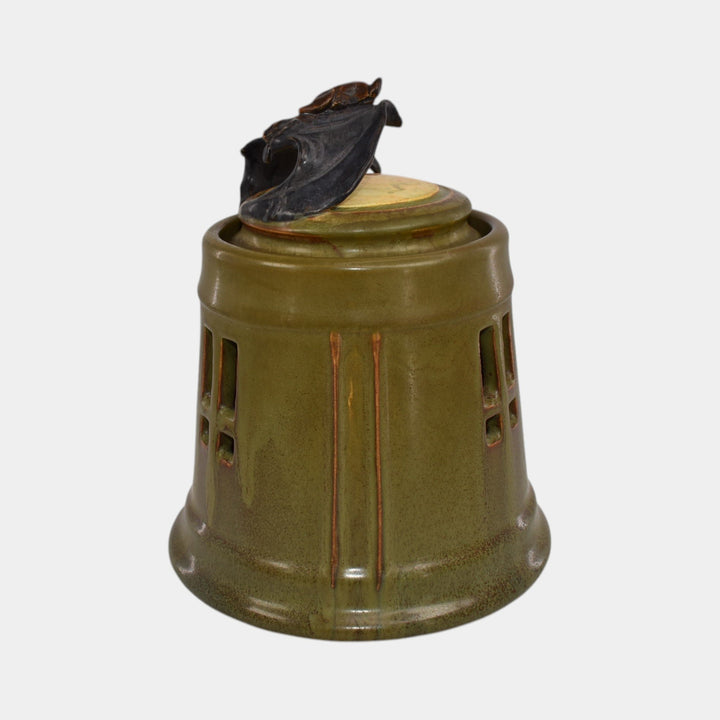 Ephraim Faience 2024 Hand Made Pottery Green Moondance Bat Lantern