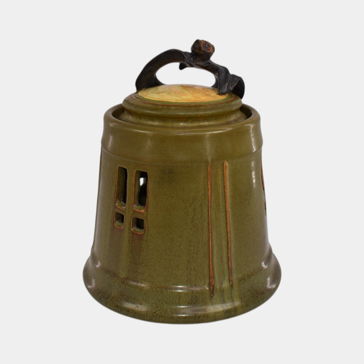 Ephraim Faience 2024 Hand Made Pottery Green Moondance Bat Lantern