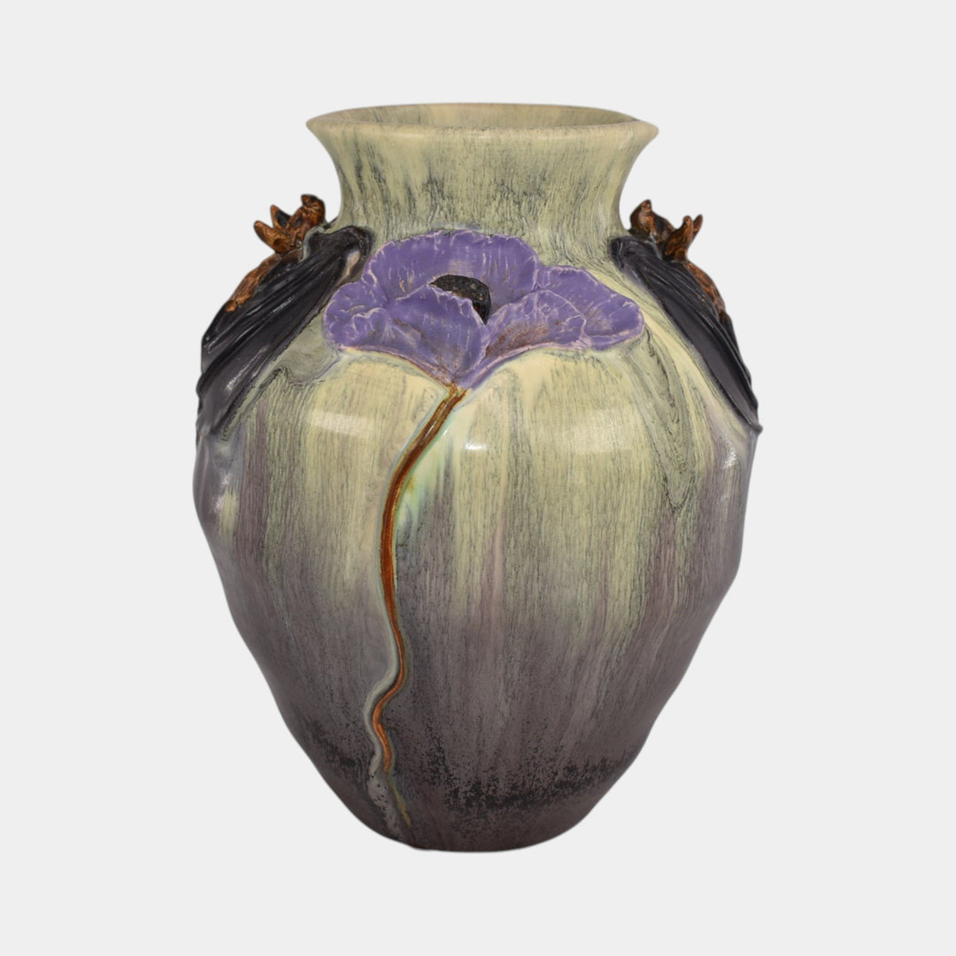Ephraim Faience 2020 Hand Made Pottery Green Moonlit Mission Bat Vase