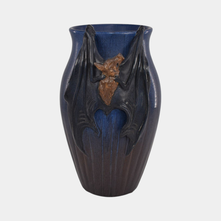 Ephraim Faience 2023 Hand Made Pottery Blue Summer Night Bat Vase