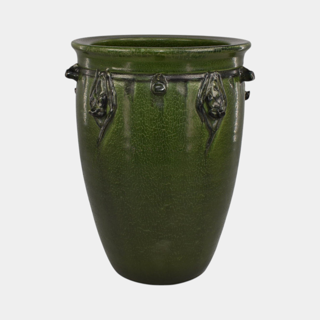 Ephraim Faience 2007 Hand Made Pottery Leaf Green Under The Eaves Bat Vase