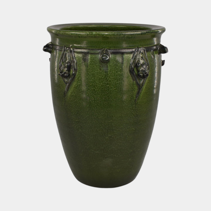 Ephraim Faience 2007 Hand Made Pottery Leaf Green Under The Eaves Bat Vase