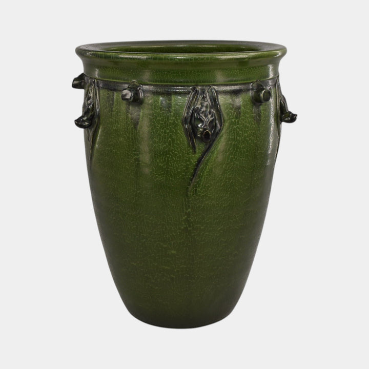 Ephraim Faience 2007 Hand Made Pottery Leaf Green Under The Eaves Bat Vase