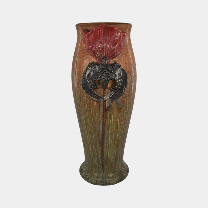 Ephraim Faience 2021 Experimental Hand Made Pottery Brown Bat And Peony Vase - Just Art Pottery