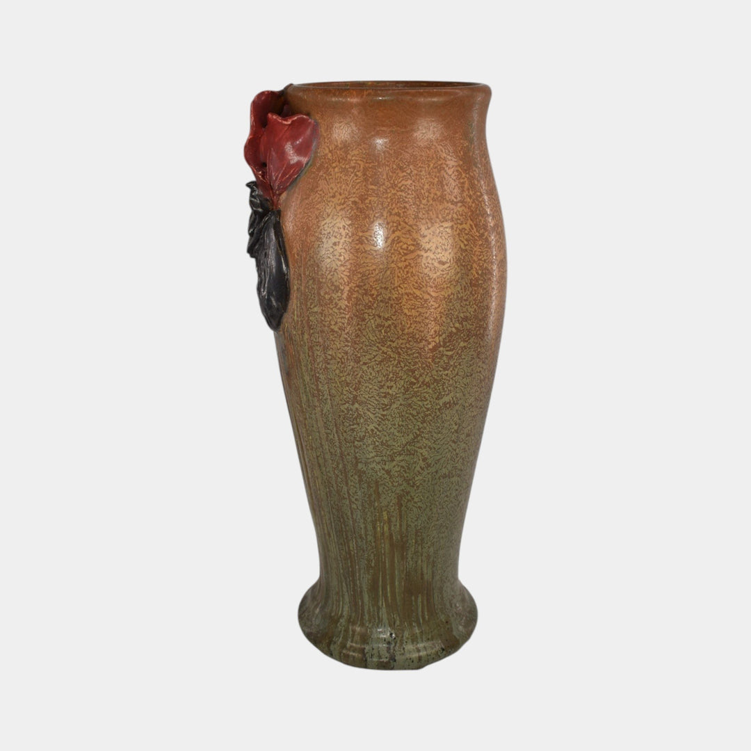 Ephraim Faience 2021 Experimental Hand Made Pottery Brown Bat And Peony Vase - Just Art Pottery