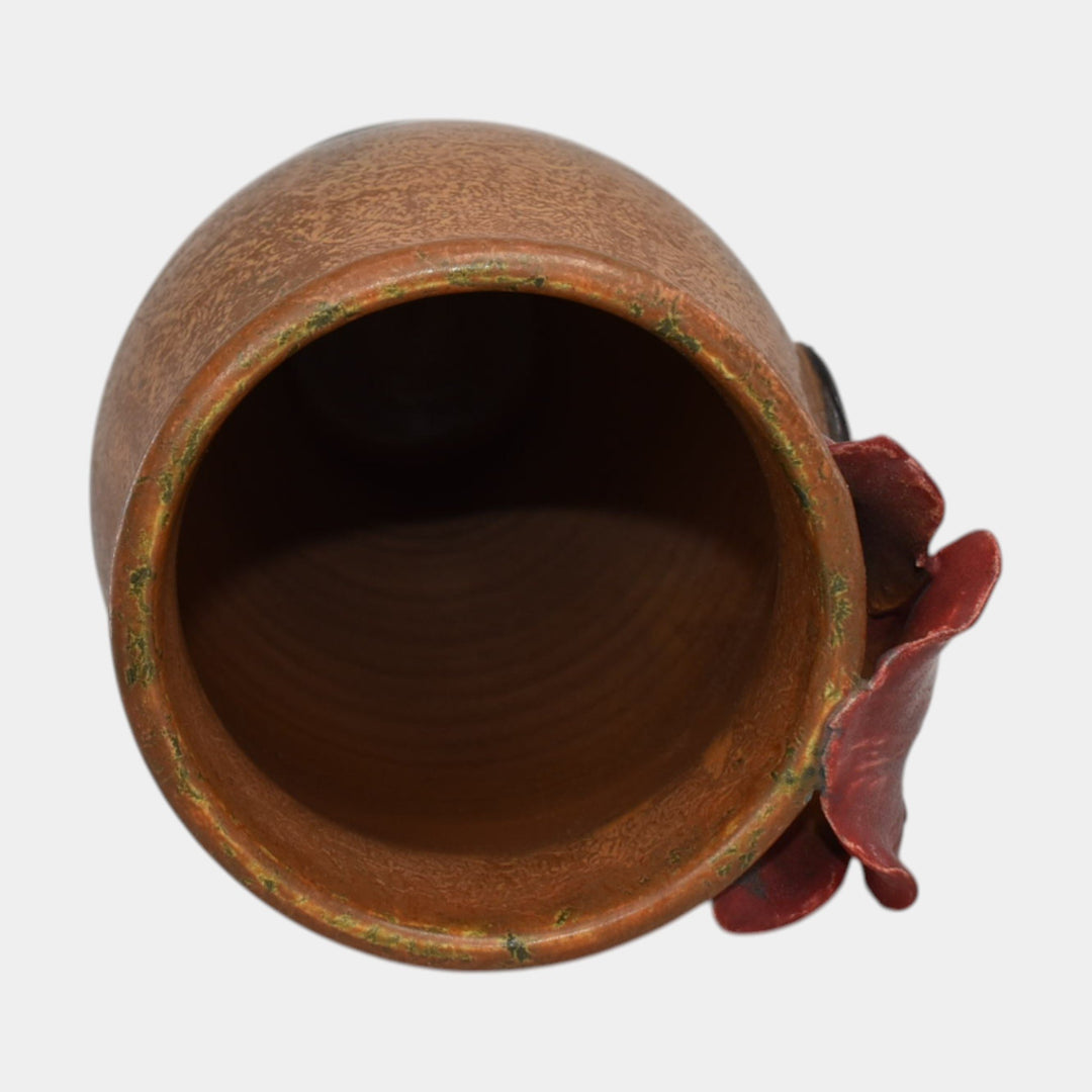 Ephraim Faience 2021 Experimental Hand Made Pottery Brown Bat And Peony Vase - Just Art Pottery