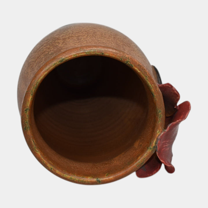 Ephraim Faience 2021 Experimental Hand Made Pottery Brown Bat And Peony Vase - Just Art Pottery