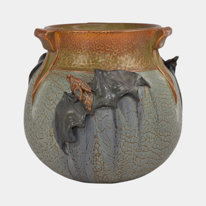 Ephraim Faience 2024 Experimental Hand Made Pottery Blue Tan Bat Vase