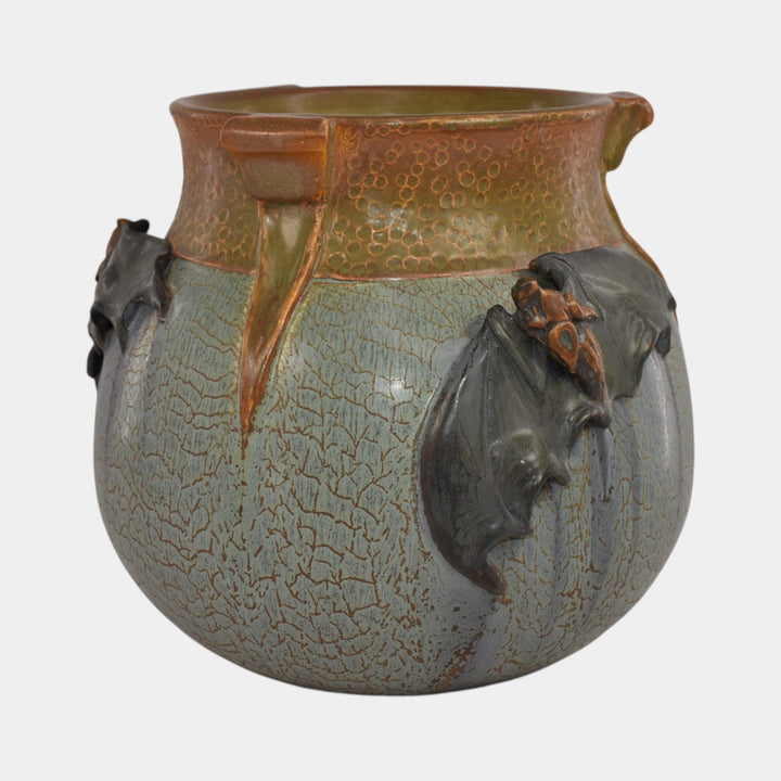 Ephraim Faience 2024 Experimental Hand Made Pottery Blue Tan Bat Vase