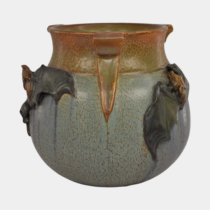 Ephraim Faience 2024 Experimental Hand Made Pottery Blue Tan Bat Vase