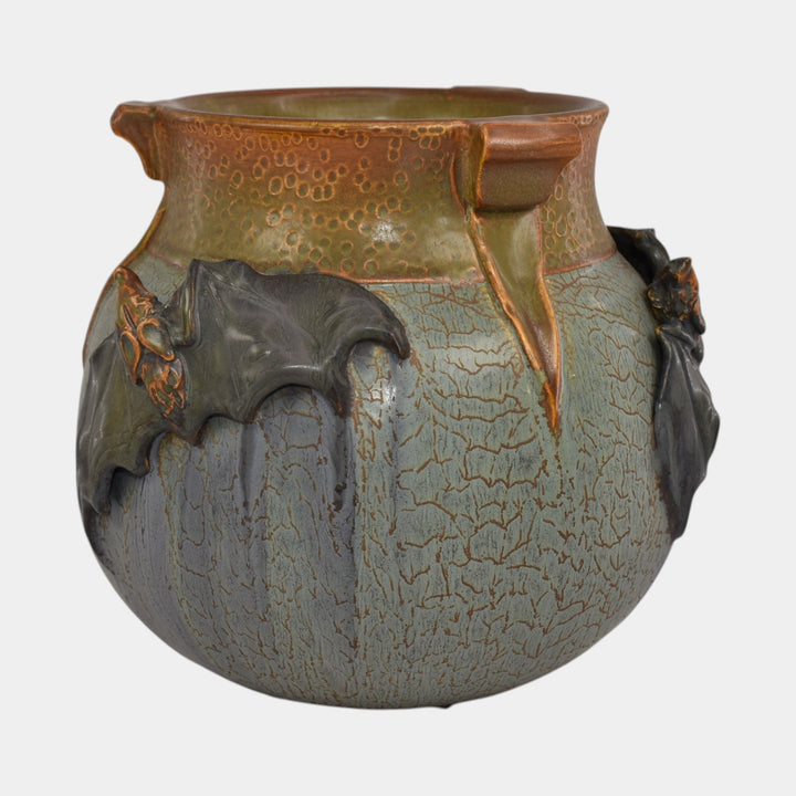 Ephraim Faience 2024 Experimental Hand Made Pottery Blue Tan Bat Vase