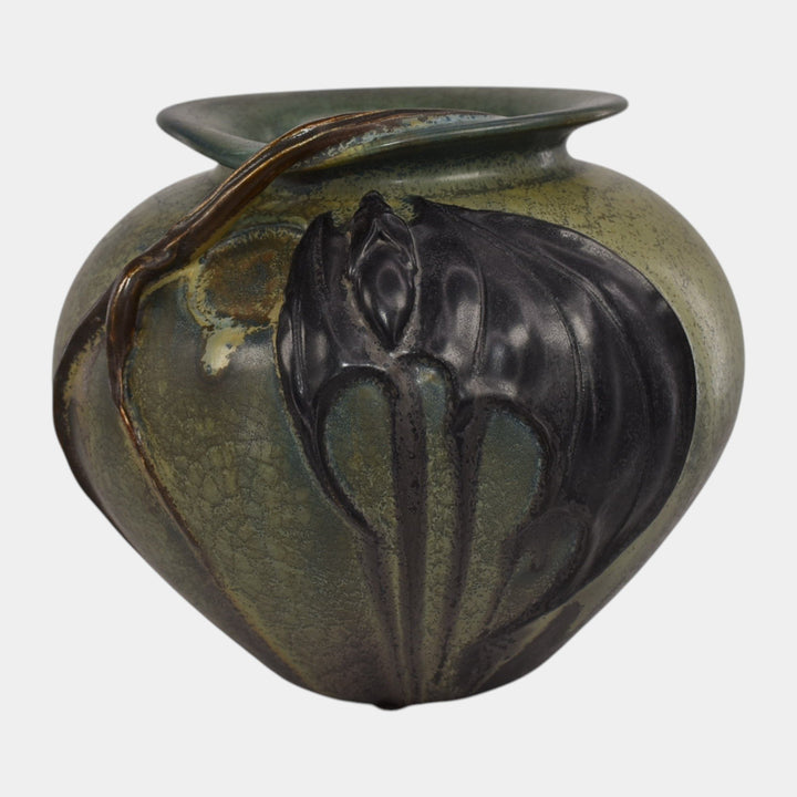 Ephraim Faience 2010 Experimental Hand Made Pottery Green Bat Vase