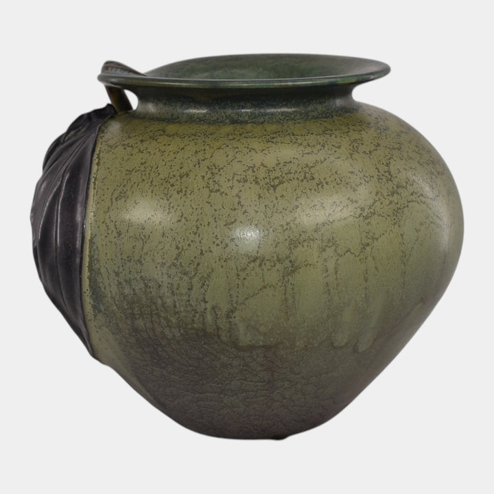 Ephraim Faience 2010 Experimental Hand Made Pottery Green Bat Vase