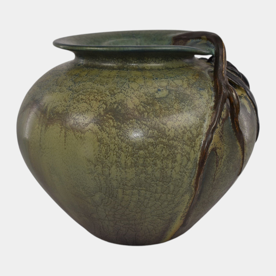 Ephraim Faience 2010 Experimental Hand Made Pottery Green Bat Vase
