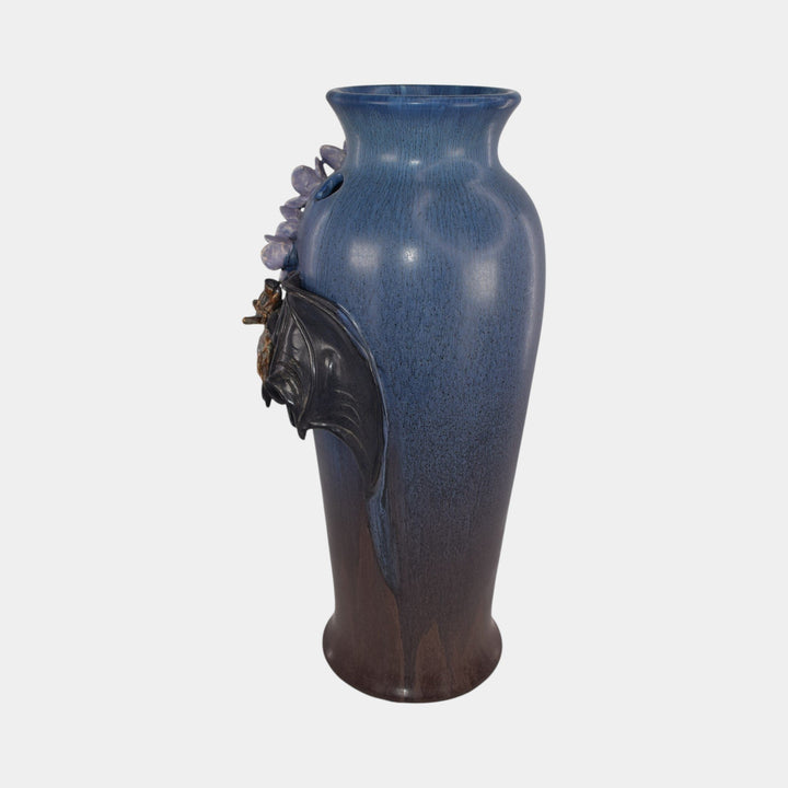 Ephraim Faience 2021 Pottery Blue Floral Bat Sweet Dreams Tall Vase - Just Art Pottery