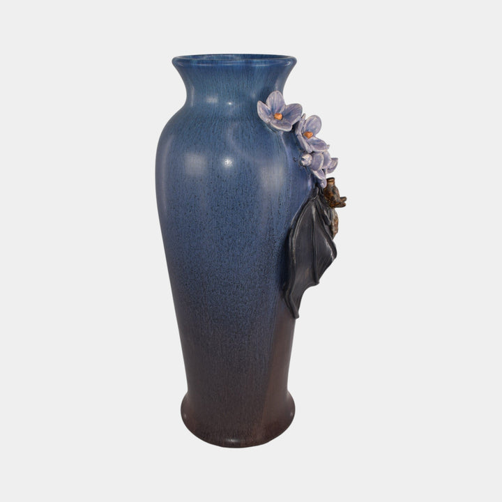 Ephraim Faience 2021 Pottery Blue Floral Bat Sweet Dreams Tall Vase - Just Art Pottery