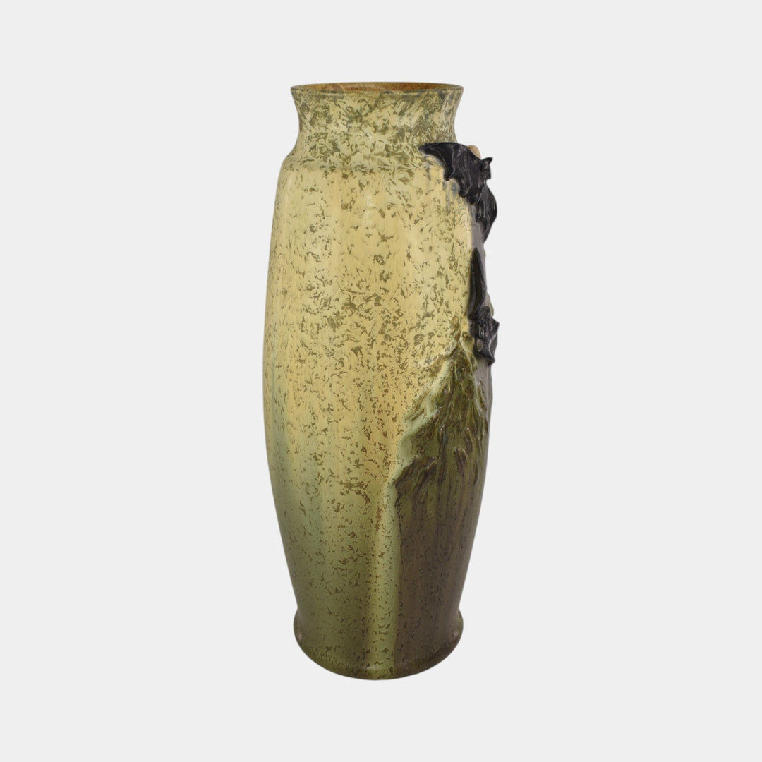 Ephraim Faience 2019 Experimental Hand Made Pottery Green Scenic Bat Vase - Just Art Pottery