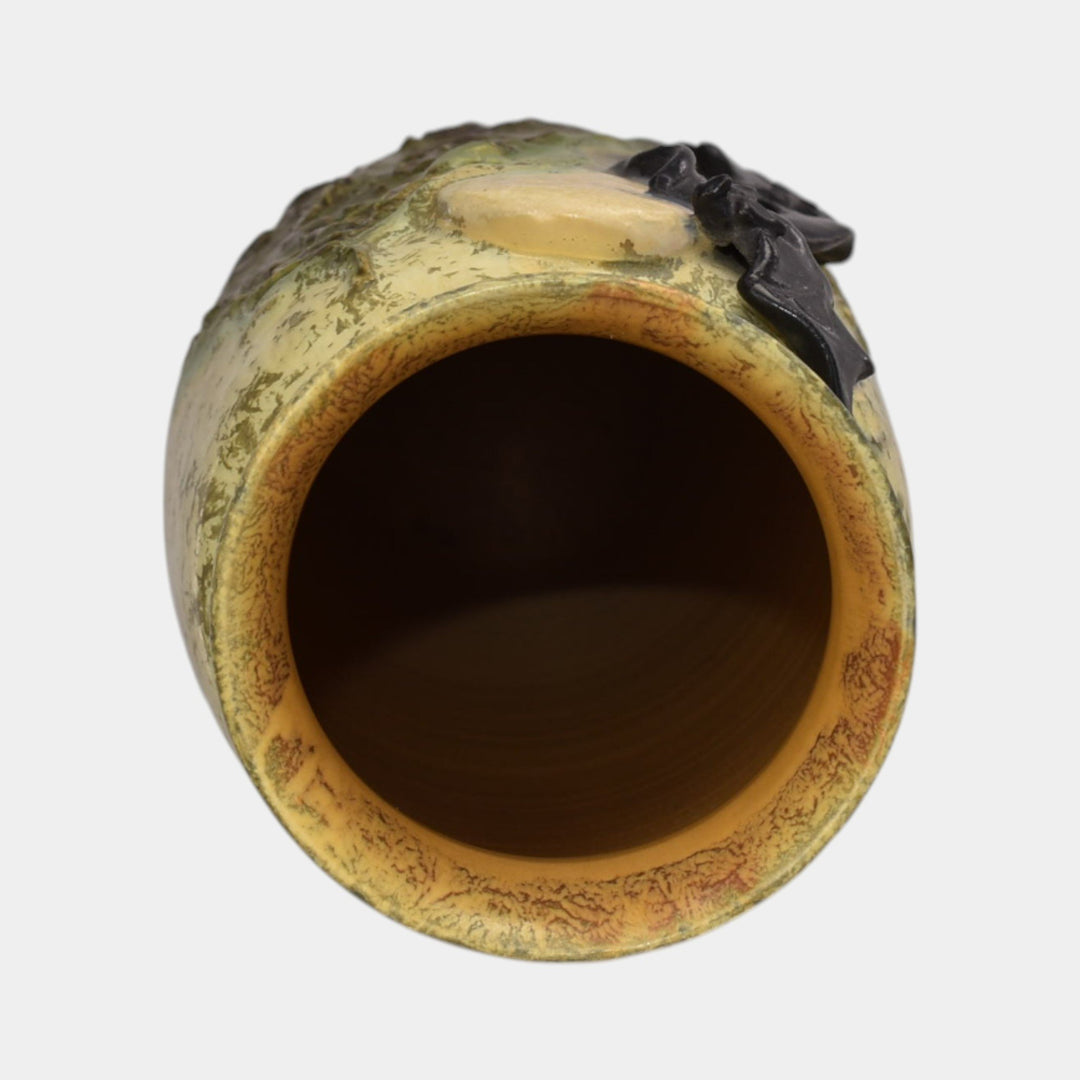 Ephraim Faience 2019 Experimental Hand Made Pottery Green Scenic Bat Vase - Just Art Pottery