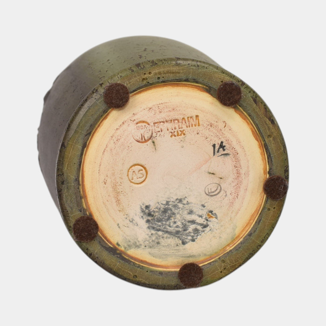 Ephraim Faience 2019 Experimental Hand Made Pottery Green Scenic Bat Vase - Just Art Pottery