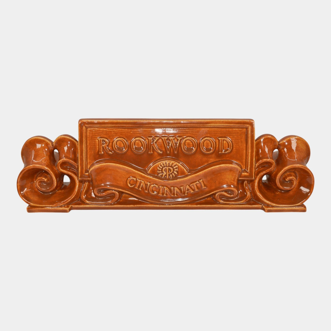 Rookwood 1986 Art Pottery High Glaze Orange Scroll Advertising Dealer Sign - Just Art Pottery