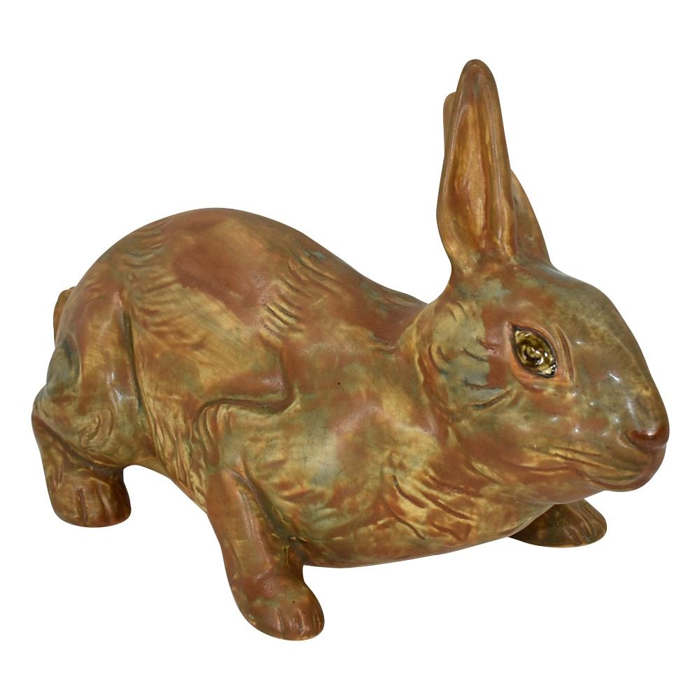 Weller Muskota 1920s Art Pottery Brown Rabbit Garden Ware Figurine Statue - Just Art Pottery