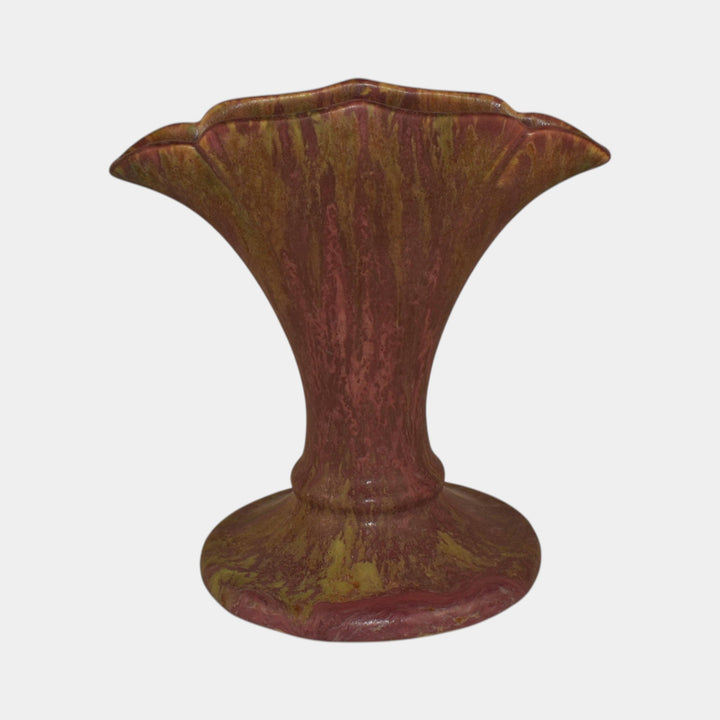 Roseville Carnelian II 1926 Vintage Art Pottery Red Ceramic Fan Vase 352-6 - Just Art Pottery