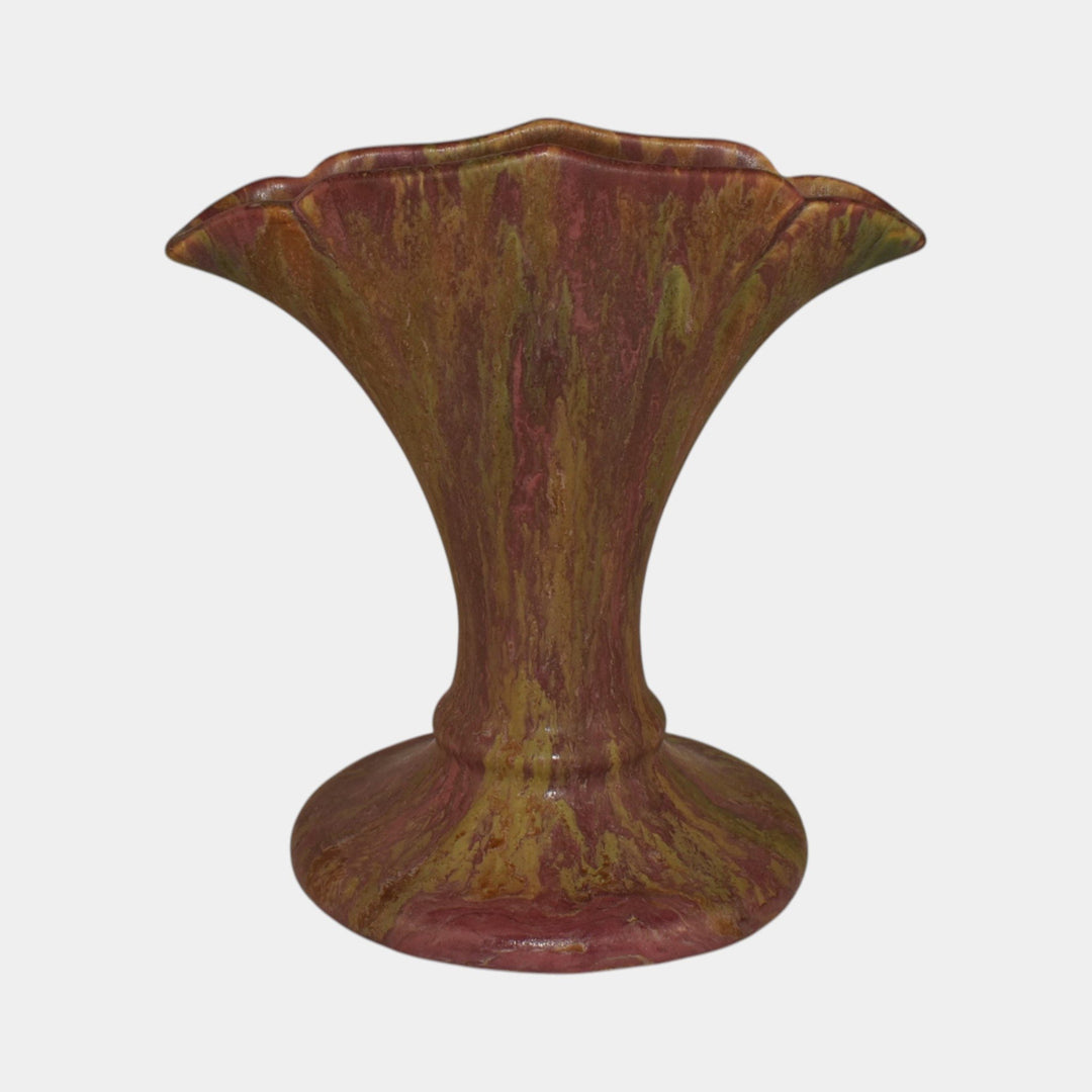 Roseville Carnelian II 1926 Vintage Art Pottery Red Ceramic Fan Vase 352-6 - Just Art Pottery