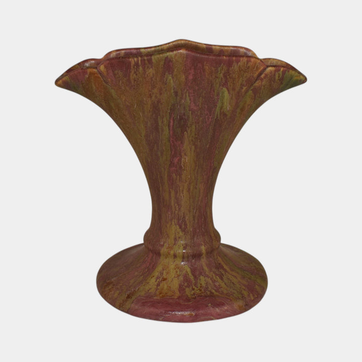 Roseville Carnelian II 1926 Vintage Art Pottery Red Ceramic Fan Vase 352-6 - Just Art Pottery