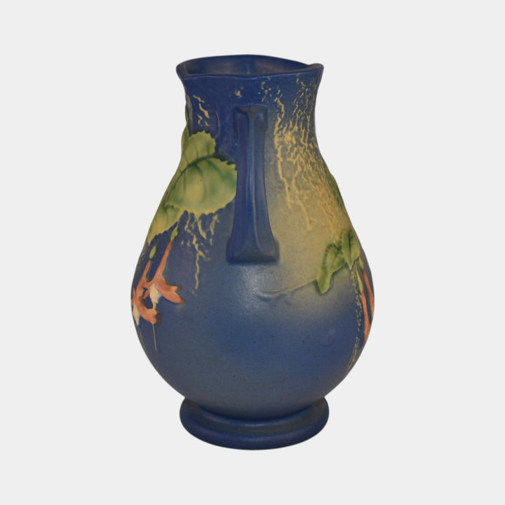 Roseville Fuchsia Blue 1938 Vintage Art Pottery Handled Ceramic Vase 895-7 - Just Art Pottery