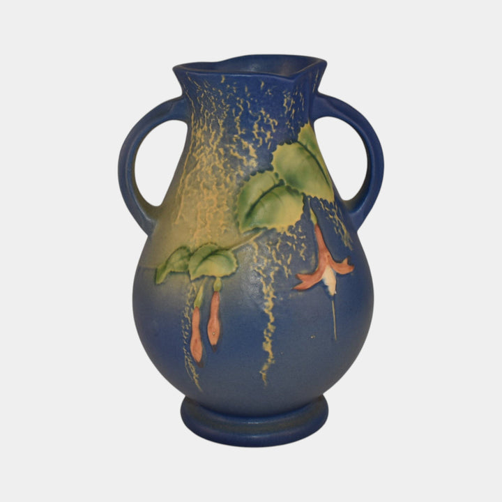 Roseville Fuchsia Blue 1938 Vintage Art Pottery Handled Ceramic Vase 895-7 - Just Art Pottery