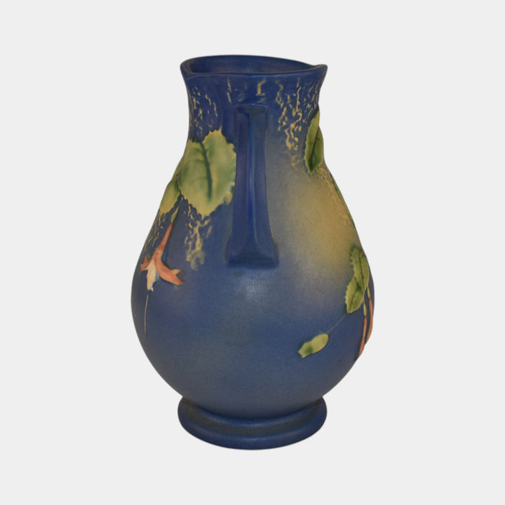Roseville Fuchsia Blue 1938 Vintage Art Pottery Handled Ceramic Vase 895-7 - Just Art Pottery