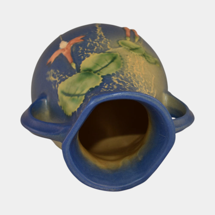 Roseville Fuchsia Blue 1938 Vintage Art Pottery Handled Ceramic Vase 895-7 - Just Art Pottery