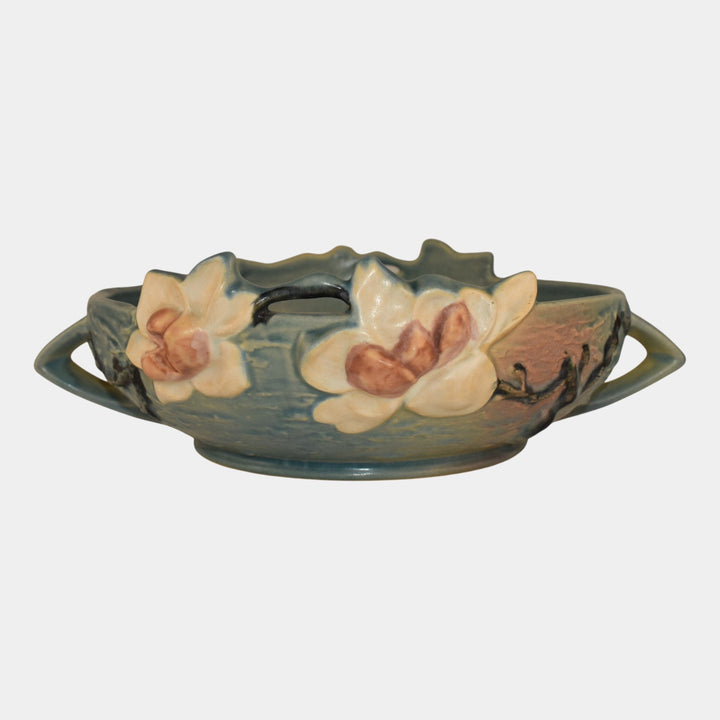 Roseville Magnolia Blue 1943 Mid Century Modern Art Pottery Console Bowl 448-8 - Just Art Pottery