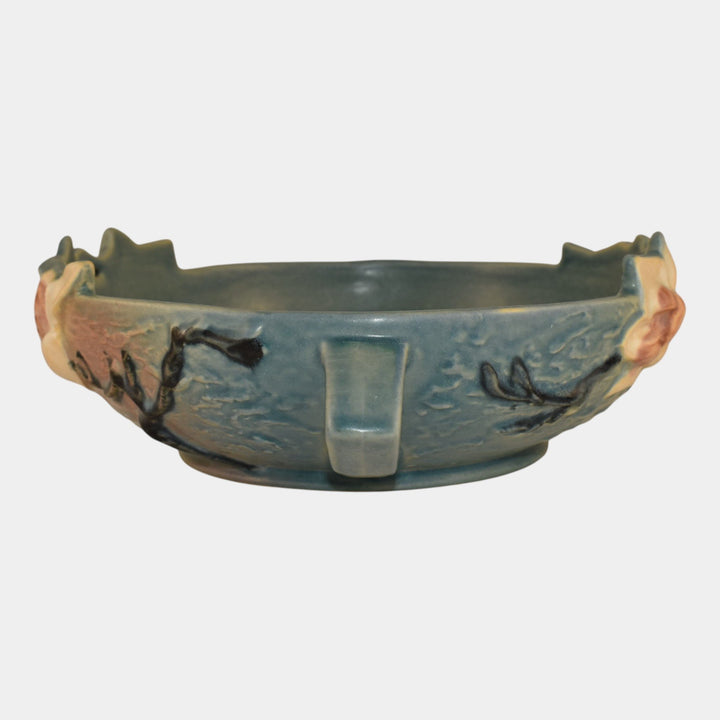 Roseville Magnolia Blue 1943 Mid Century Modern Art Pottery Console Bowl 448-8 - Just Art Pottery