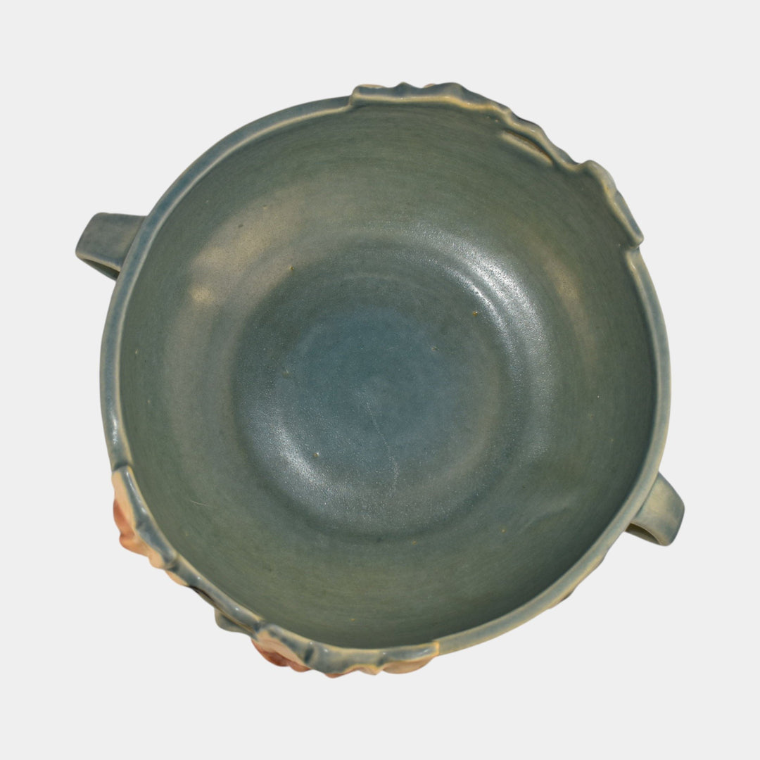 Roseville Magnolia Blue 1943 Mid Century Modern Art Pottery Console Bowl 448-8 - Just Art Pottery