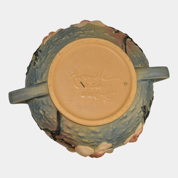 Roseville Magnolia Blue 1943 Mid Century Modern Art Pottery Console Bowl 448-8 - Just Art Pottery